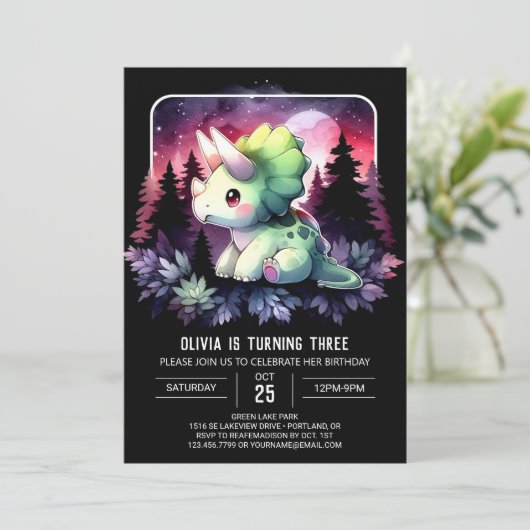 ウォーターカラーエレガンストリケラトプス誕生日 招待状 (スタンド正面)