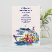 ウォーターカラーエレガントシースケープビーチクルーズ結婚ズ 招待状 (スタンド正面)