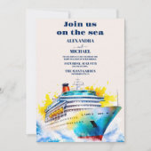 ウォーターカラーエレガントシースケープビーチクルーズ結婚ズ 招待状 (正面)
