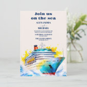 ウォーターカラーエレガントシースケープビーチクルーズ結婚ズ 招待状 (スタンド正面)
