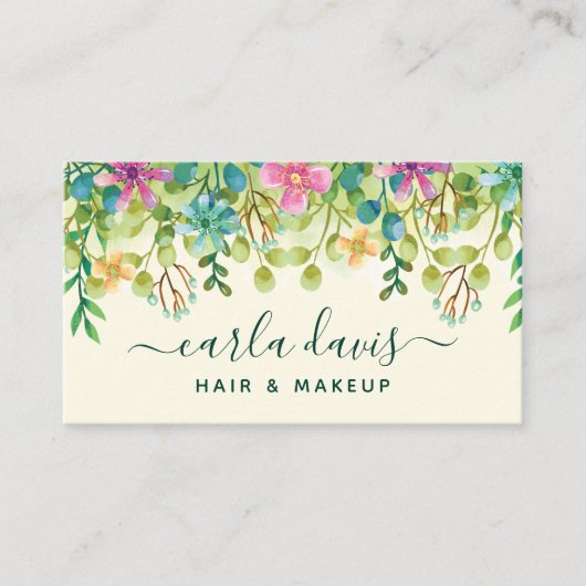ウォーターカラーエレガントフローラシックガーリーブーケ 名刺 (正面)