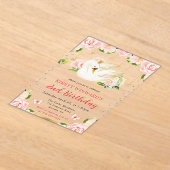 ウォーターカラーエレガントフローラスワン誕生日 アクリル招待状 (レイダウン)