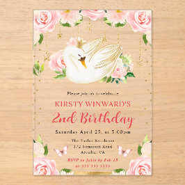 ウォーターカラーエレガントフローラスワン誕生日 アクリル招待状