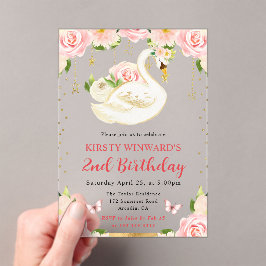 ウォーターカラーエレガントフローラスワン誕生日 アクリル招待状