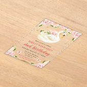 ウォーターカラーエレガントフローラスワン誕生日 アクリル招待状 (レイダウン)