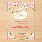 ウォーターカラーエレガントフローラスワン誕生日 アクリル招待状 (正面)