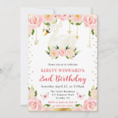ウォーターカラーエレガントフローラスワン誕生日 招待状 (正面)
