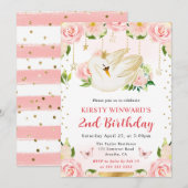 ウォーターカラーエレガントフローラスワン誕生日 招待状 (正面/裏面)