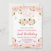 ウォーターカラーエレガントフローラスワン誕生日 招待状 (正面)
