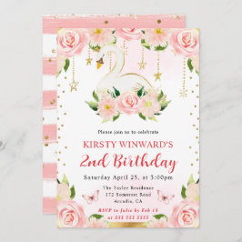 ウォーターカラーエレガントフローラスワン誕生日 招待状