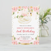 ウォーターカラーエレガントフローラスワン誕生日 招待状 (スタンド正面)
