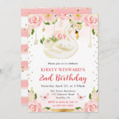 ウォーターカラーエレガントフローラスワン誕生日 招待状 (正面/裏面)