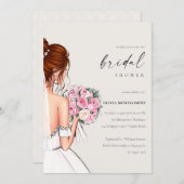 ウォーターカラーエレガントブライドブライダルガウンブライダルシャワー 招待状 (正面/裏面)