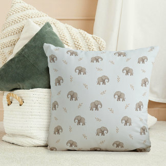 ウォーターカラーエレファンツダスティブルー Nursery パターン クッション