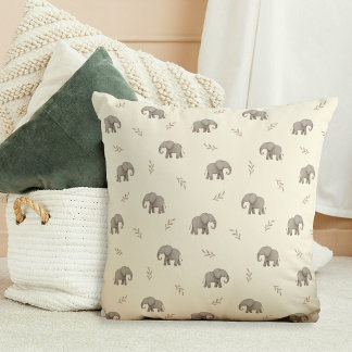 ウォーターカラーエレファンツ イエロー ナーサリーパターン クッション