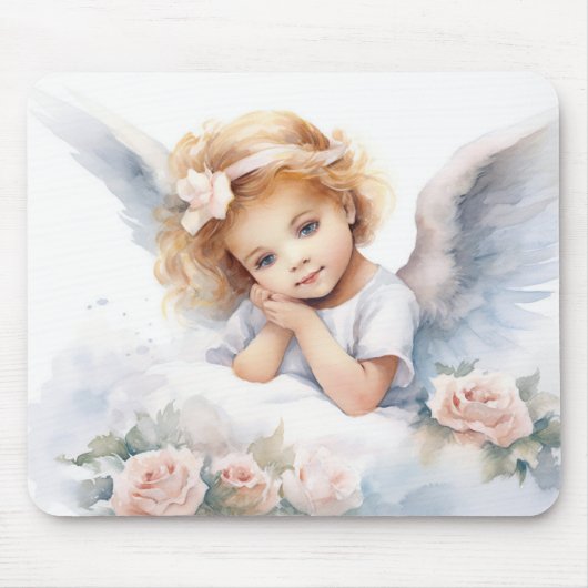 ウォーターカラーエンジェルガールウィズバラ マウスパッド (正面)