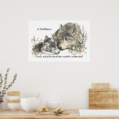 ウォーターカラーオオカミの母 愛の強さ 永遠の見守り ポスター (キッチン)