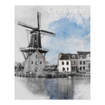 ウォーターカラーオランダ風車 – オランダ風景 