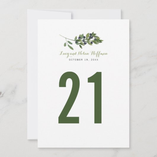 ウォーターカラーオリーブの木 | 結婚式テーブルナンバー 招待状 (正面)