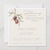 ウォーターカラーオリーブブランチお祝いオブライフ 招待状 (裏面)