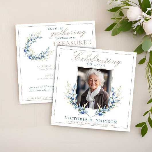 ウォーターカラーオリーブブランチお祝いオブライフ 招待状