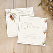 ウォーターカラーオリーブブランチお祝いオブライフ 招待状