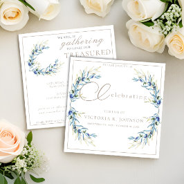 ウォーターカラーオリーブブランチお祝いオブライフ 招待状