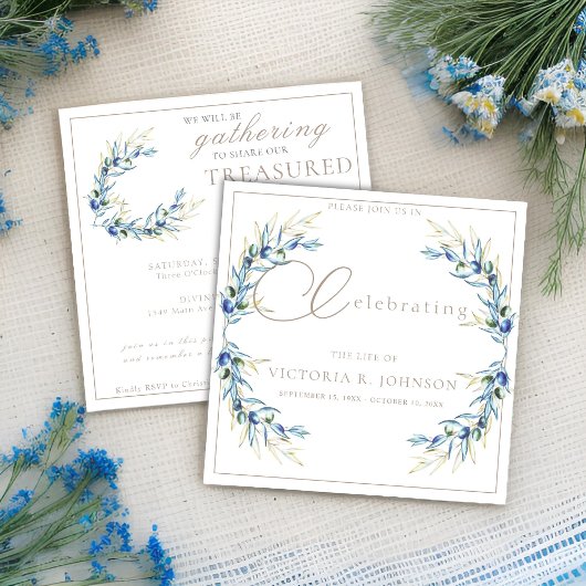 ウォーターカラーオリーブブランチお祝いオブライフ 招待状