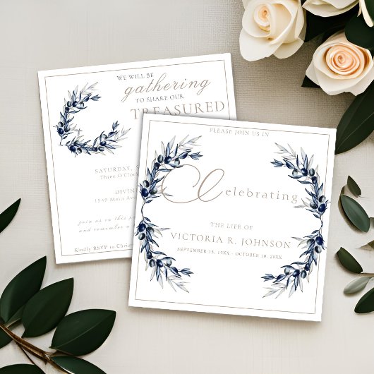 ウォーターカラーオリーブブランチお祝いオブライフ 招待状