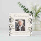 ウォーターカラーオリーブブランチお祝いオブライフ 招待状 (スタンド正面)