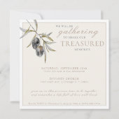 ウォーターカラーオリーブブランチお祝いオブライフ 招待状 (裏面)