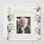 ウォーターカラーオリーブブランチお祝いオブライフ 招待状 (正面)