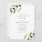 ウォーターカラーオリーブブランチグリーナリー婚約パーティ 招待状 (正面)