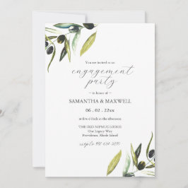 ウォーターカラーオリーブブランチグリーナリー婚約パーティ 招待状