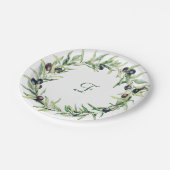 ウォーターカラーオリーブブランチ紙プレート ペーパープレート (アングル)