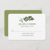 ウォーターカラーオリーブブランチ |ウェディングRSVP 出欠カード (正面/裏面)