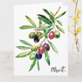 ウォーターカラーオリーブブランチ カード (黄色い花)