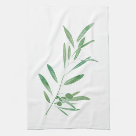 ウォーターカラーオリーブブランチ キッチンタオル