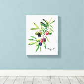 ウォーターカラーオリーブブランチ キャンバスプリント (インサイチュ (ウッドフロア))