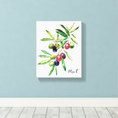 ウォーターカラーオリーブブランチ キャンバスプリント (インサイチュ (ウッドフロア))