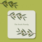 ウォーターカラーオリーブブランチ スクエアペーパーコースター