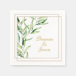 ウォーターカラーオリーブブランチ スタンダードカクテルナプキン