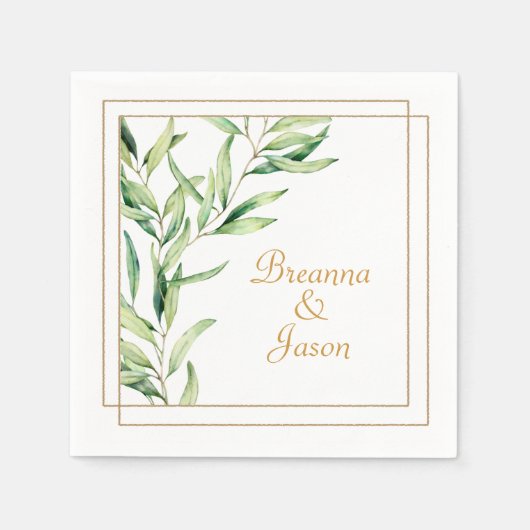 ウォーターカラーオリーブブランチ スタンダードカクテルナプキン (正面)