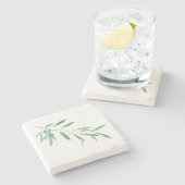 ウォーターカラーオリーブブランチ ストーンコースター (横)