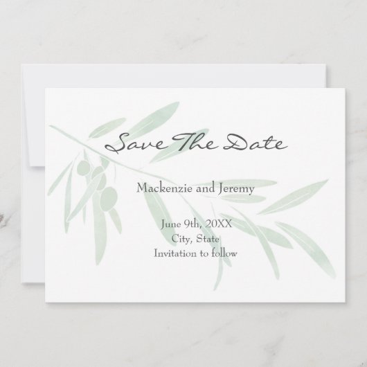 ウォーターカラーオリーブブランチ セーブザデート (正面)