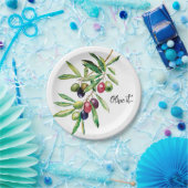 ウォーターカラーオリーブブランチ ペーパープレート (パーティー)