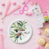 ウォーターカラーオリーブブランチ ペーパープレート (パーティー)