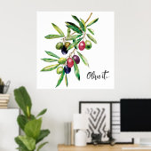 ウォーターカラーオリーブブランチ ポスター (ホームオフィス)