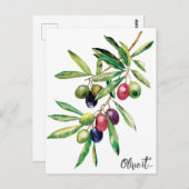 ウォーターカラーオリーブブランチ ポストカード (正面/裏面)