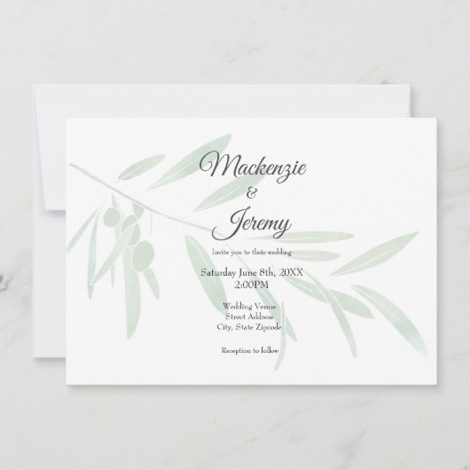 ウォーターカラーオリーブブランチ 招待状 (正面)